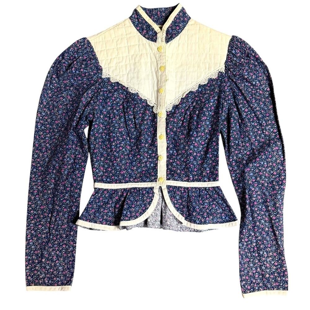 Gunne Sax Vintage 1970s Cottagecore Prairie Floral Long Sleeve Top Size 3